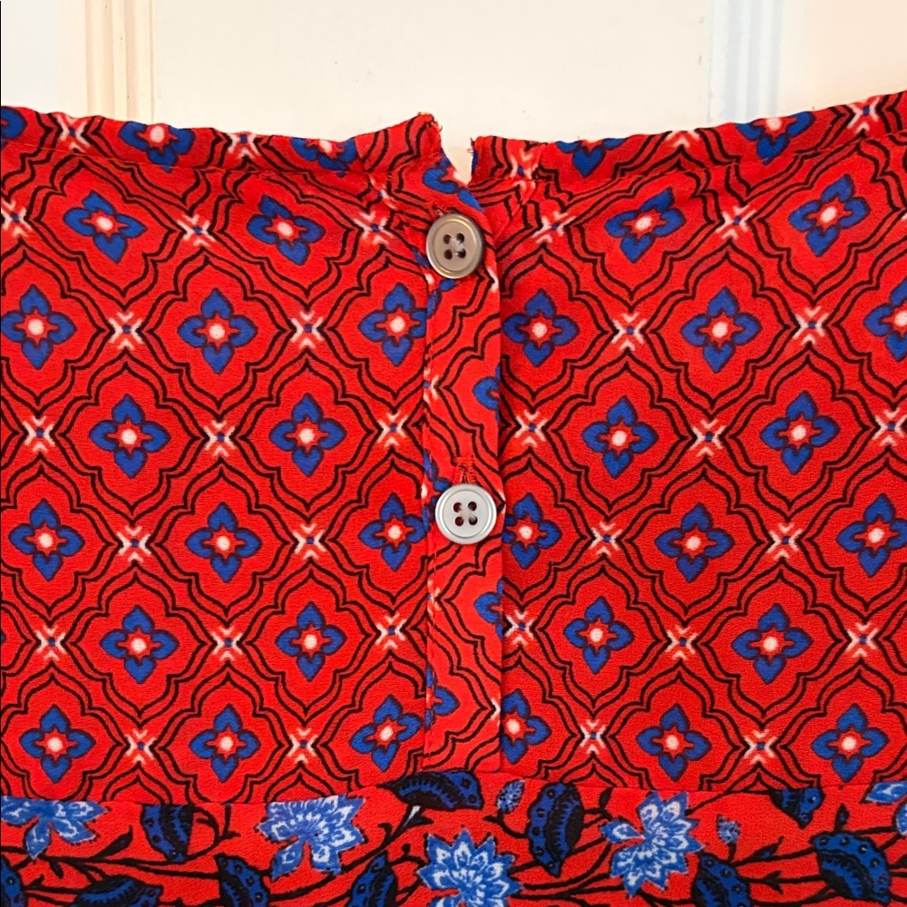 LOFT Vibrant Red and Blue Patterned Blouse - Picture 7 of 7